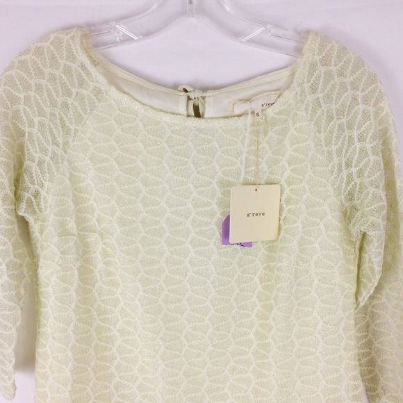 Anthropologie A'REVE Shirt Small Yellow Lace Hem - Picture 3 of 7